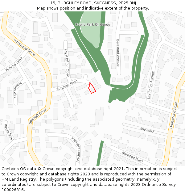 15, BURGHLEY ROAD, SKEGNESS, PE25 3NJ: Location map and indicative extent of plot