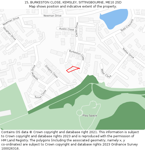 15, BURKESTON CLOSE, KEMSLEY, SITTINGBOURNE, ME10 2SD: Location map and indicative extent of plot