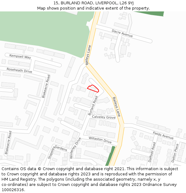 15, BURLAND ROAD, LIVERPOOL, L26 9YJ: Location map and indicative extent of plot