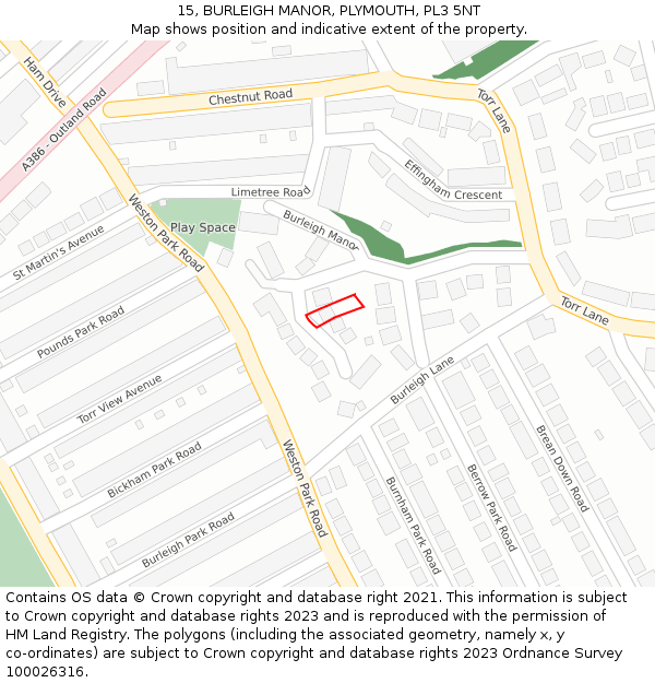 15, BURLEIGH MANOR, PLYMOUTH, PL3 5NT: Location map and indicative extent of plot