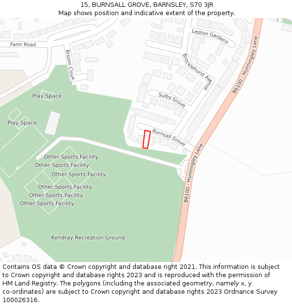 15, BURNSALL GROVE, BARNSLEY, S70 3JR: Location map and indicative extent of plot