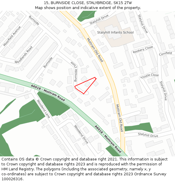 15, BURNSIDE CLOSE, STALYBRIDGE, SK15 2TW: Location map and indicative extent of plot