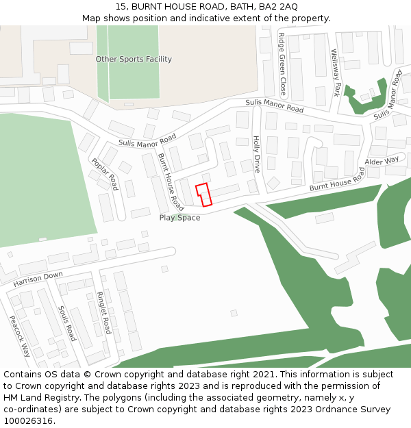 15, BURNT HOUSE ROAD, BATH, BA2 2AQ: Location map and indicative extent of plot