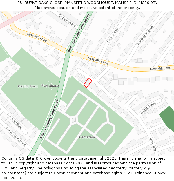 15, BURNT OAKS CLOSE, MANSFIELD WOODHOUSE, MANSFIELD, NG19 9BY: Location map and indicative extent of plot