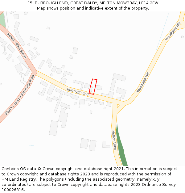 15, BURROUGH END, GREAT DALBY, MELTON MOWBRAY, LE14 2EW: Location map and indicative extent of plot