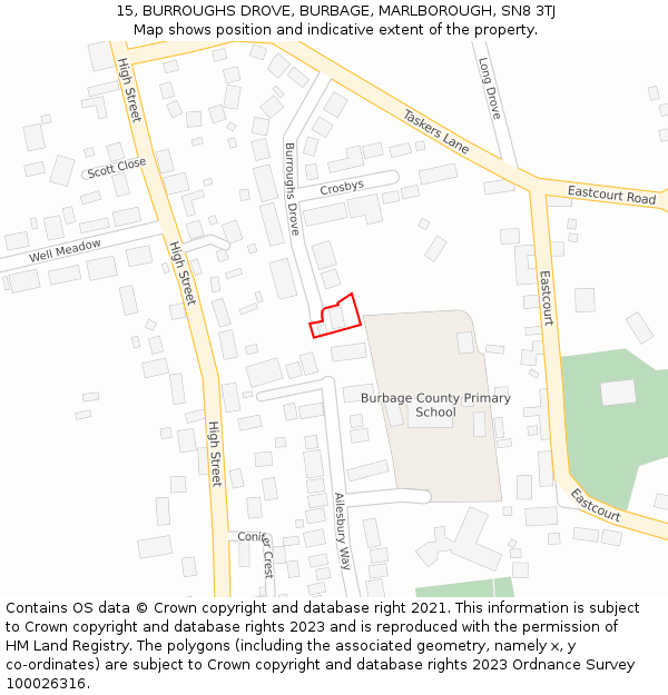 15, BURROUGHS DROVE, BURBAGE, MARLBOROUGH, SN8 3TJ: Location map and indicative extent of plot