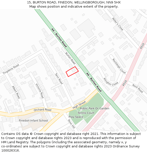 15, BURTON ROAD, FINEDON, WELLINGBOROUGH, NN9 5HX: Location map and indicative extent of plot