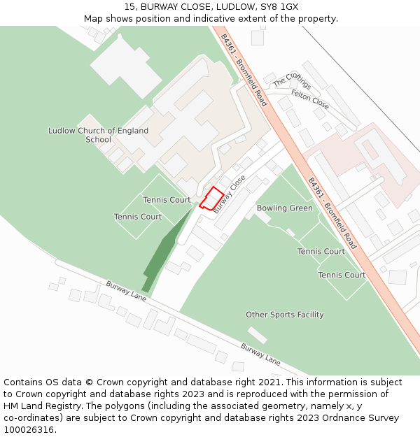 15, BURWAY CLOSE, LUDLOW, SY8 1GX: Location map and indicative extent of plot
