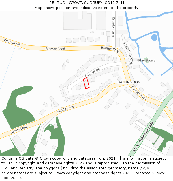 15, BUSH GROVE, SUDBURY, CO10 7HH: Location map and indicative extent of plot