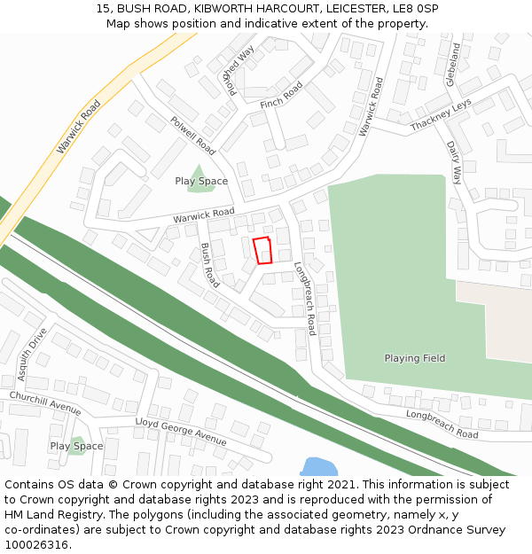15, BUSH ROAD, KIBWORTH HARCOURT, LEICESTER, LE8 0SP: Location map and indicative extent of plot