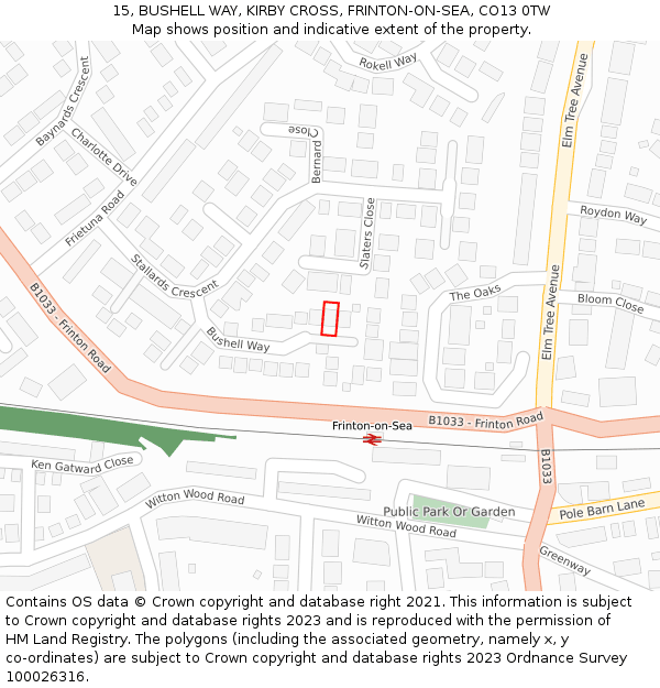 15, BUSHELL WAY, KIRBY CROSS, FRINTON-ON-SEA, CO13 0TW: Location map and indicative extent of plot