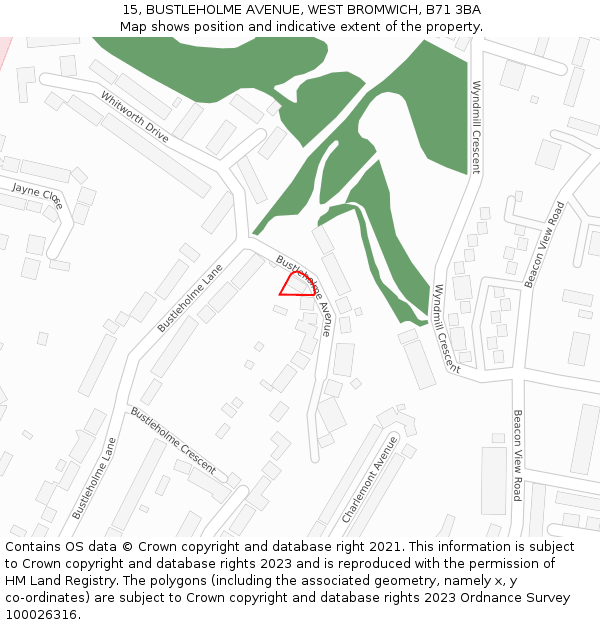 15, BUSTLEHOLME AVENUE, WEST BROMWICH, B71 3BA: Location map and indicative extent of plot