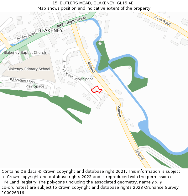 15, BUTLERS MEAD, BLAKENEY, GL15 4EH: Location map and indicative extent of plot