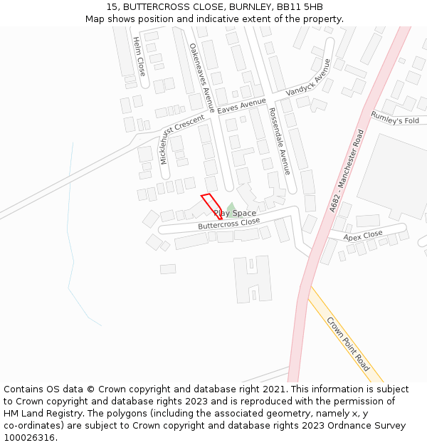 15, BUTTERCROSS CLOSE, BURNLEY, BB11 5HB: Location map and indicative extent of plot