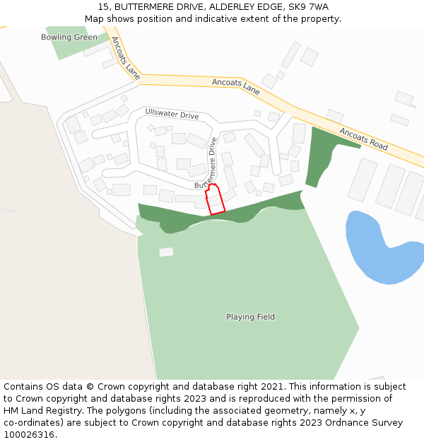 15, BUTTERMERE DRIVE, ALDERLEY EDGE, SK9 7WA: Location map and indicative extent of plot