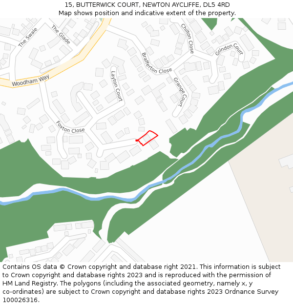 15, BUTTERWICK COURT, NEWTON AYCLIFFE, DL5 4RD: Location map and indicative extent of plot