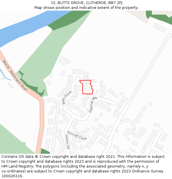 15, BUTTS GROVE, CLITHEROE, BB7 2PJ: Location map and indicative extent of plot