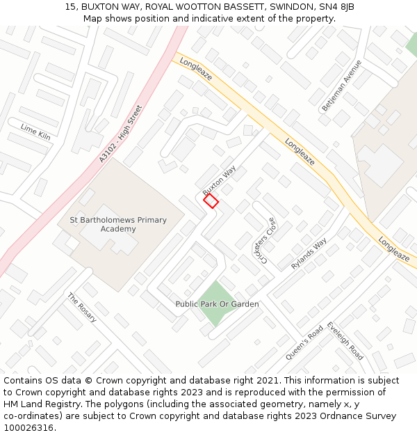 15, BUXTON WAY, ROYAL WOOTTON BASSETT, SWINDON, SN4 8JB: Location map and indicative extent of plot