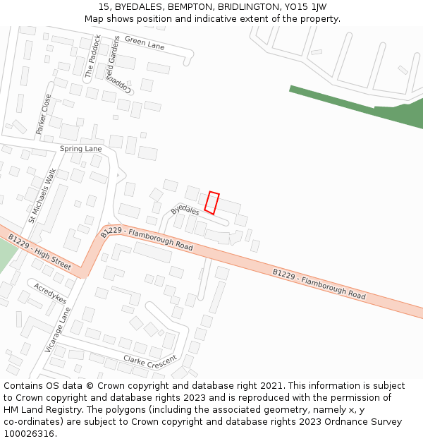 15, BYEDALES, BEMPTON, BRIDLINGTON, YO15 1JW: Location map and indicative extent of plot