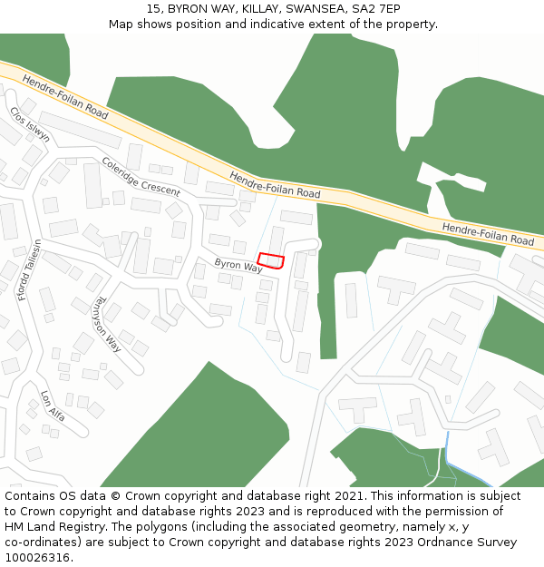 15, BYRON WAY, KILLAY, SWANSEA, SA2 7EP: Location map and indicative extent of plot