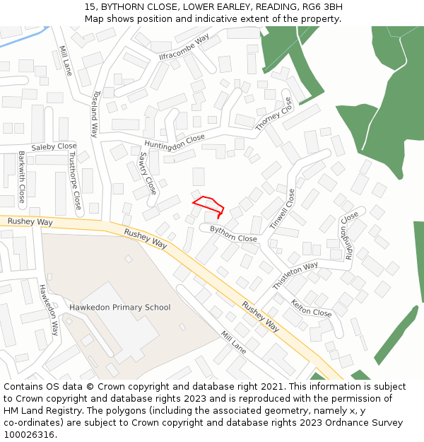 15, BYTHORN CLOSE, LOWER EARLEY, READING, RG6 3BH: Location map and indicative extent of plot