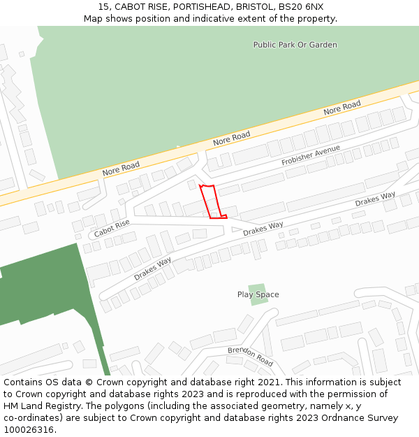 15, CABOT RISE, PORTISHEAD, BRISTOL, BS20 6NX: Location map and indicative extent of plot