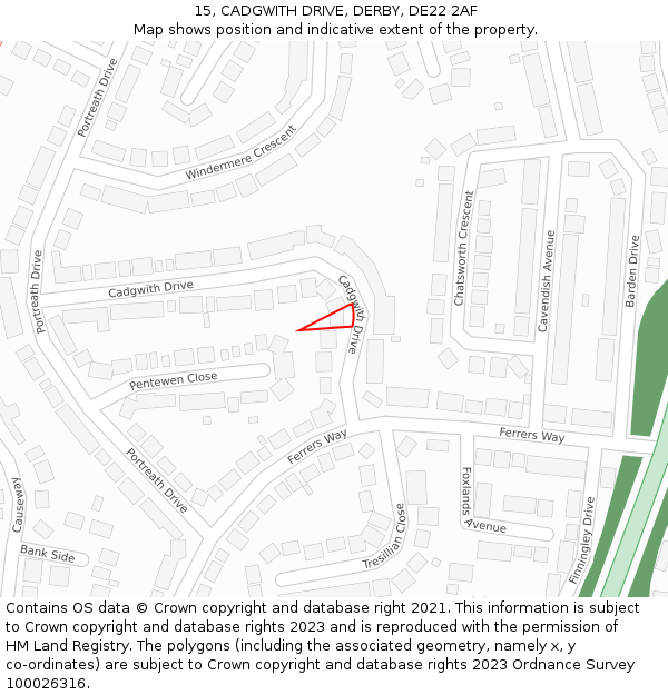 15, CADGWITH DRIVE, DERBY, DE22 2AF: Location map and indicative extent of plot