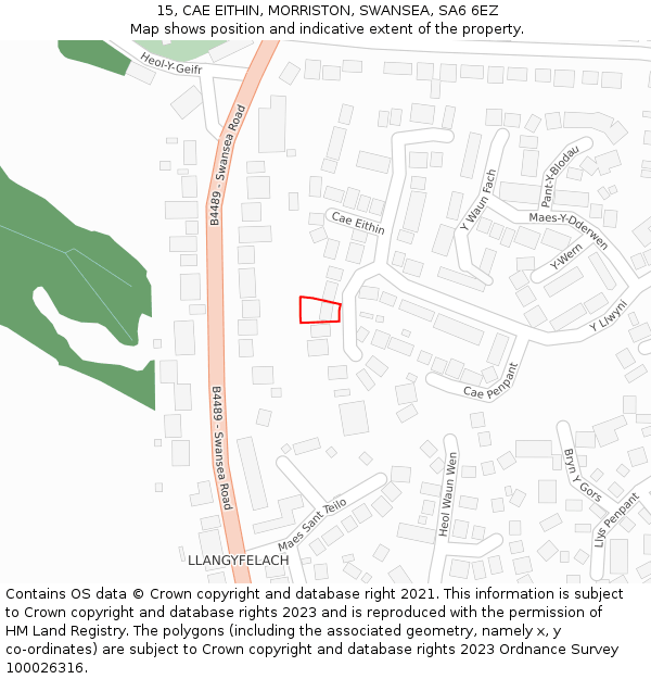 15, CAE EITHIN, MORRISTON, SWANSEA, SA6 6EZ: Location map and indicative extent of plot