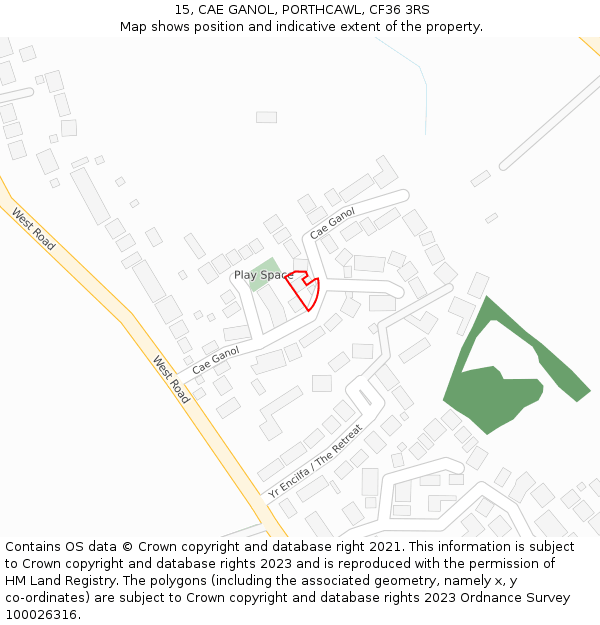 15, CAE GANOL, PORTHCAWL, CF36 3RS: Location map and indicative extent of plot