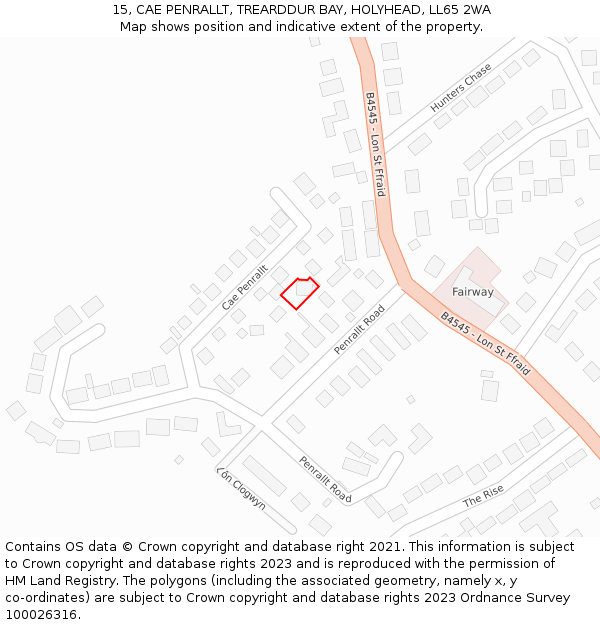 15, CAE PENRALLT, TREARDDUR BAY, HOLYHEAD, LL65 2WA: Location map and indicative extent of plot