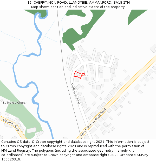 15, CAEFFYNNON ROAD, LLANDYBIE, AMMANFORD, SA18 2TH: Location map and indicative extent of plot