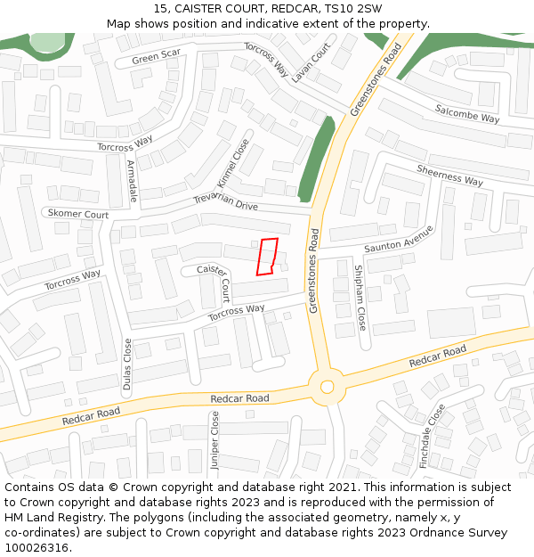 15, CAISTER COURT, REDCAR, TS10 2SW: Location map and indicative extent of plot