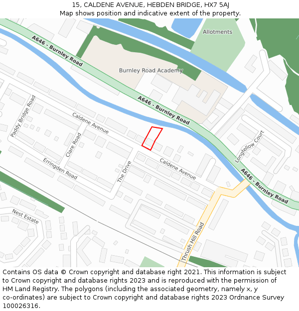 15, CALDENE AVENUE, HEBDEN BRIDGE, HX7 5AJ: Location map and indicative extent of plot