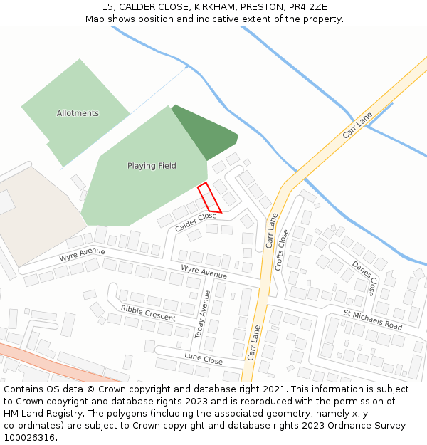 15, CALDER CLOSE, KIRKHAM, PRESTON, PR4 2ZE: Location map and indicative extent of plot