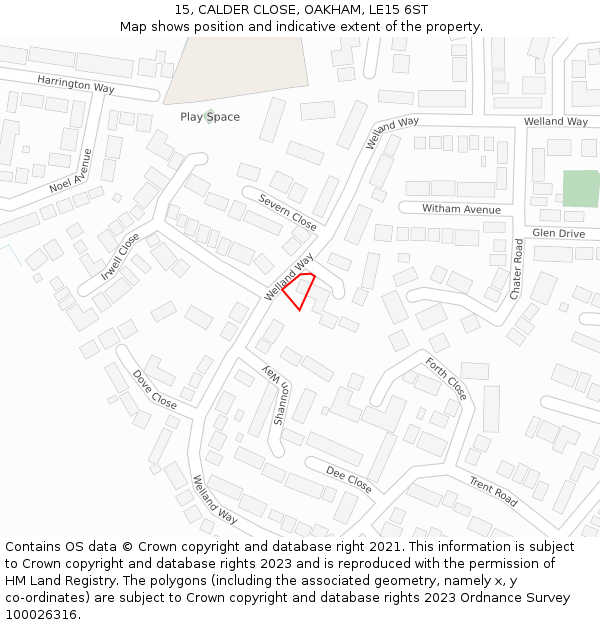 15, CALDER CLOSE, OAKHAM, LE15 6ST: Location map and indicative extent of plot