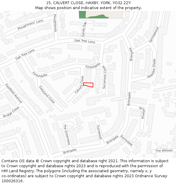 15, CALVERT CLOSE, HAXBY, YORK, YO32 2ZY: Location map and indicative extent of plot