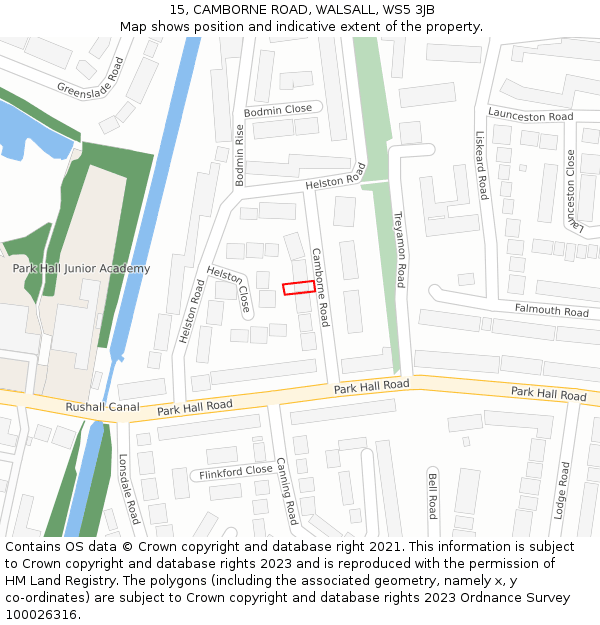 15, CAMBORNE ROAD, WALSALL, WS5 3JB: Location map and indicative extent of plot