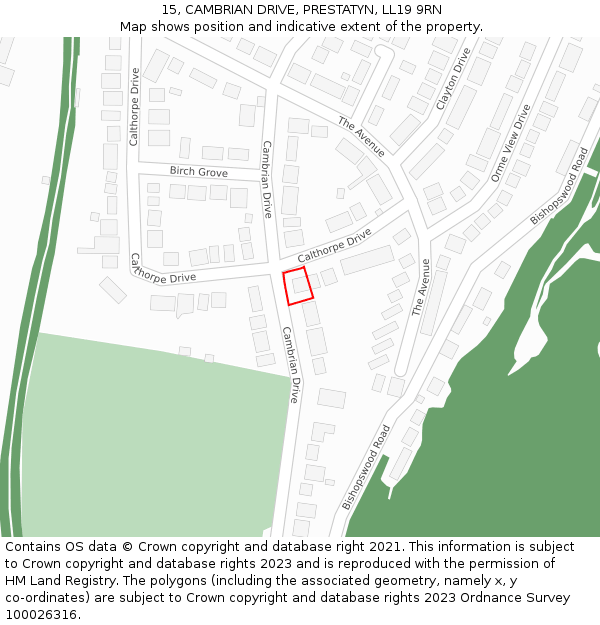 15, CAMBRIAN DRIVE, PRESTATYN, LL19 9RN: Location map and indicative extent of plot