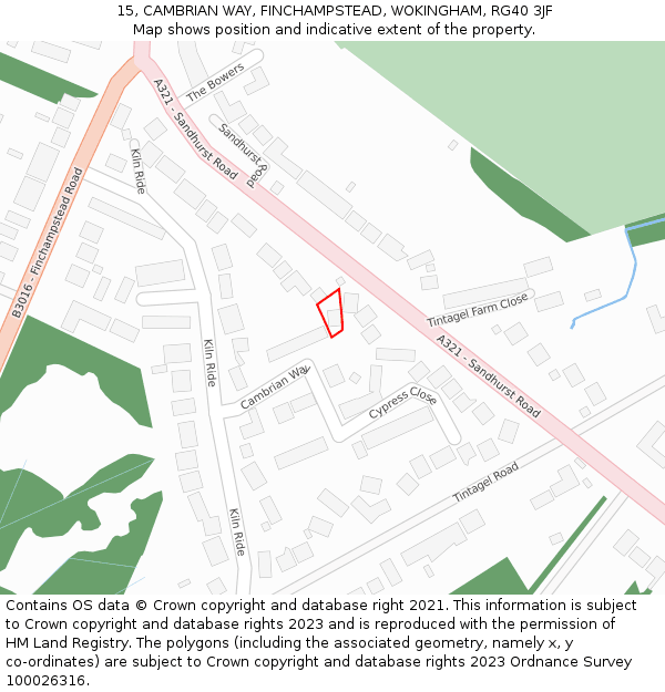 15, CAMBRIAN WAY, FINCHAMPSTEAD, WOKINGHAM, RG40 3JF: Location map and indicative extent of plot