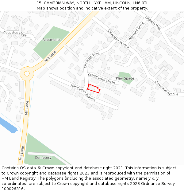 15, CAMBRIAN WAY, NORTH HYKEHAM, LINCOLN, LN6 9TL: Location map and indicative extent of plot