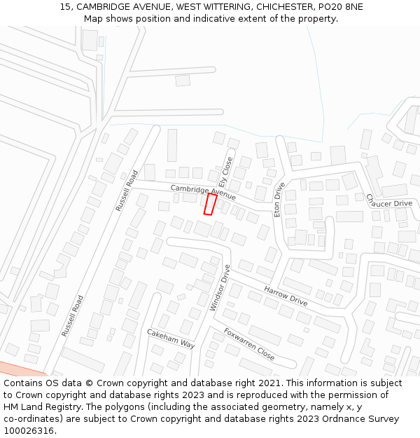 15, CAMBRIDGE AVENUE, WEST WITTERING, CHICHESTER, PO20 8NE: Location map and indicative extent of plot