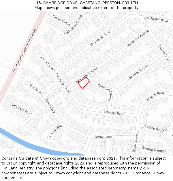 15, CAMBRIDGE DRIVE, GARSTANG, PRESTON, PR3 1EH: Location map and indicative extent of plot