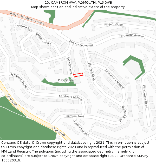 15, CAMERON WAY, PLYMOUTH, PL6 5WB: Location map and indicative extent of plot