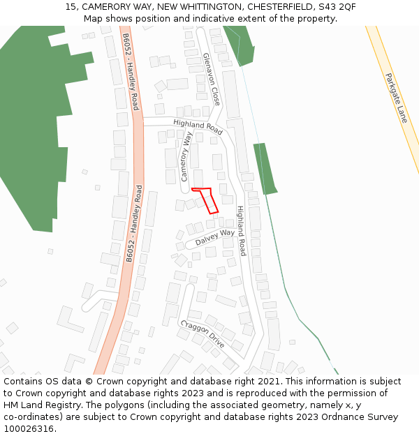 15, CAMERORY WAY, NEW WHITTINGTON, CHESTERFIELD, S43 2QF: Location map and indicative extent of plot