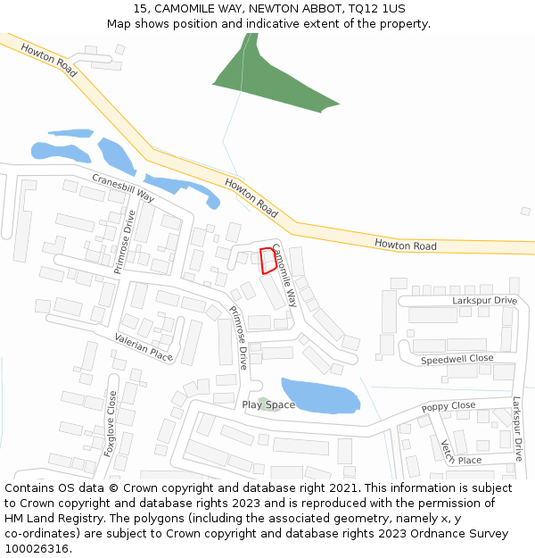 15, CAMOMILE WAY, NEWTON ABBOT, TQ12 1US: Location map and indicative extent of plot