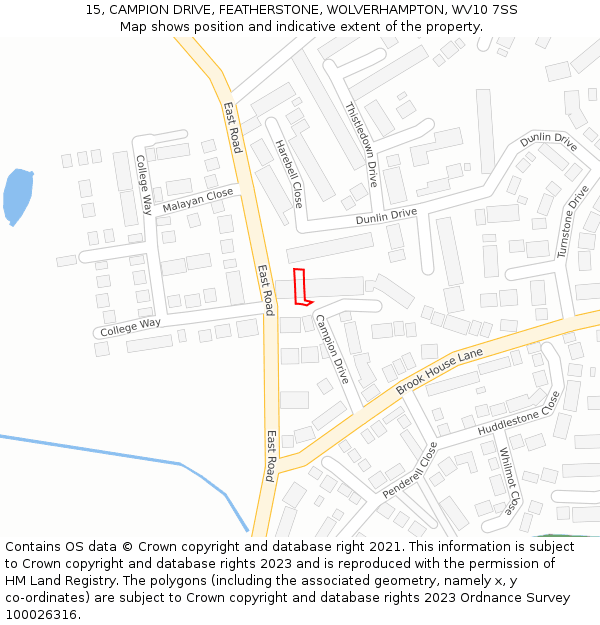 15, CAMPION DRIVE, FEATHERSTONE, WOLVERHAMPTON, WV10 7SS: Location map and indicative extent of plot