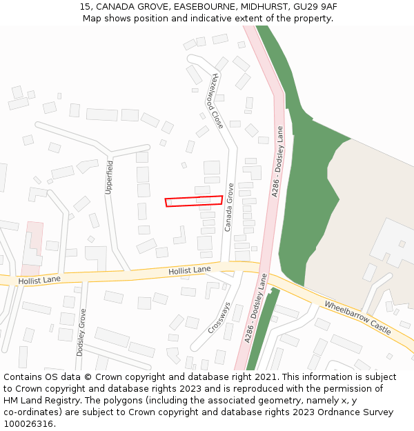 15, CANADA GROVE, EASEBOURNE, MIDHURST, GU29 9AF: Location map and indicative extent of plot