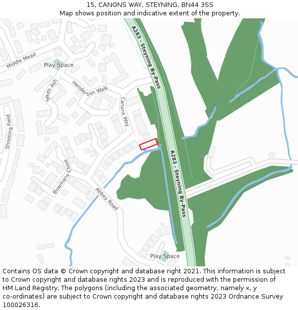 15, CANONS WAY, STEYNING, BN44 3SS: Location map and indicative extent of plot