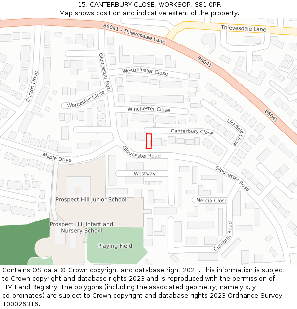 15, CANTERBURY CLOSE, WORKSOP, S81 0PR: Location map and indicative extent of plot