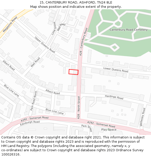 15, CANTERBURY ROAD, ASHFORD, TN24 8LE: Location map and indicative extent of plot